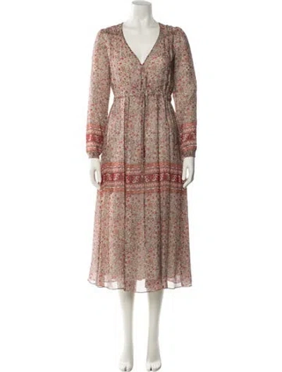 Pre-owned Christy Dawn Floral Print Midi Length Dress In Pink