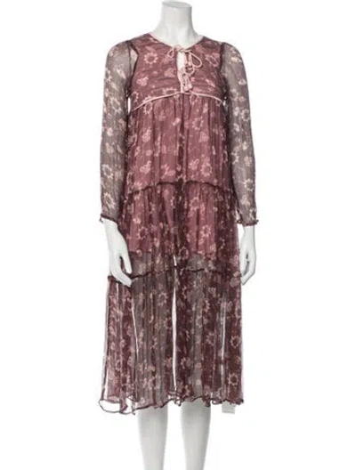 Pre-owned Christy Dawn Floral Print Midi Length Dress In Pink