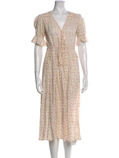 Pre-owned Christy Dawn Floral Print Midi Length Dress In Pink