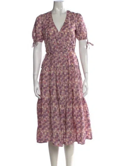 Pre-owned Christy Dawn Floral Print Midi Length Dress In Pink