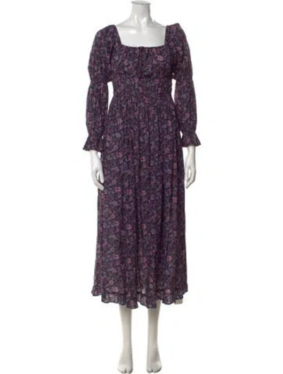Pre-owned Christy Dawn Floral Print Midi Length Dress In Purple