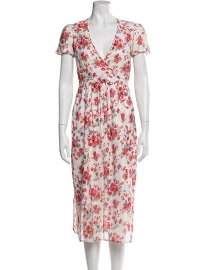 Pre-owned Christy Dawn Floral Print Midi Length Dress In Red