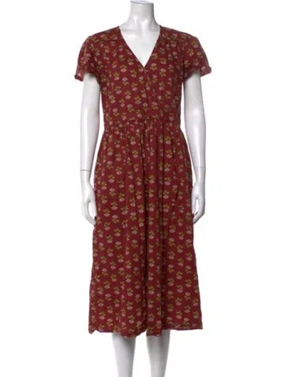 Pre-owned Christy Dawn Floral Print Midi Length Dress In Red