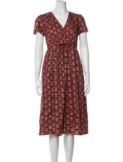 Pre-owned Christy Dawn Floral Print Midi Length Dress In Red