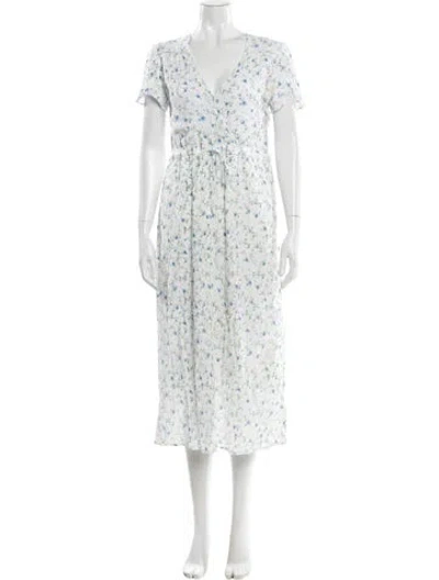 Pre-owned Christy Dawn Floral Print Midi Length Dress In White