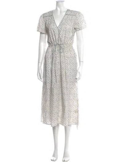 Pre-owned Christy Dawn Floral Print Midi Length Dress In White