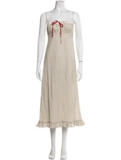 Pre-owned Christy Dawn Floral Print Midi Length Dress In White