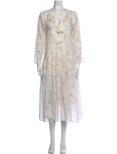 Pre-owned Christy Dawn Floral Print Midi Length Dress In White
