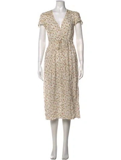 Pre-owned Christy Dawn Floral Print Midi Length Dress In White