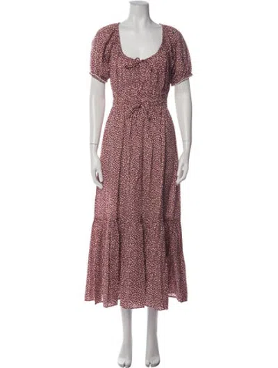 Pre-owned Christy Dawn Floral Print Midi Length Dress In White