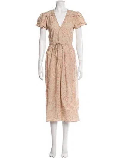 Pre-owned Christy Dawn Floral Print Midi Length Dress In Yellow