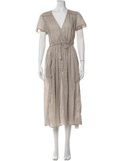 Pre-owned Christy Dawn Floral Print Midi Length Dress In Yellow