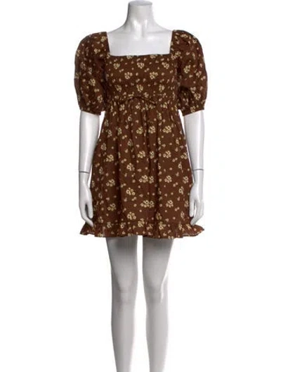 Pre-owned Christy Dawn Floral Print Mini Dress In Brown