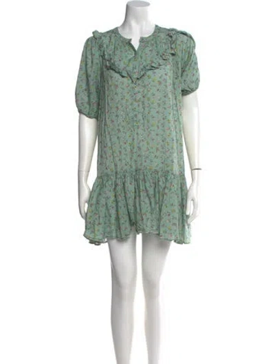 Pre-owned Christy Dawn Floral Print Mini Dress In Green