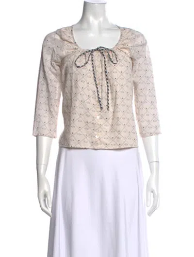 Pre-owned Christy Dawn Floral Print Scoop Neck Button-up Top W/ Tags In Neutrals