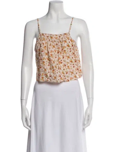 Pre-owned Christy Dawn Floral Print Square Neckline Crop Top In Blue