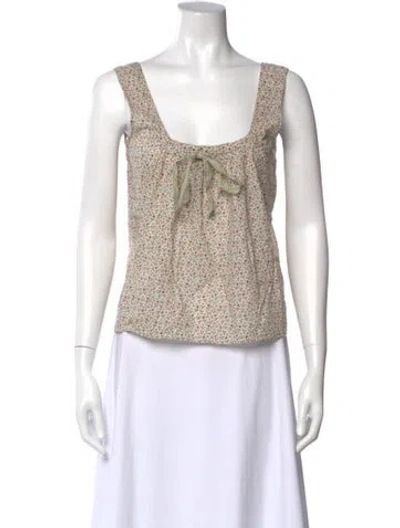 Pre-owned Christy Dawn Floral Print Square Neckline Top In Neutral