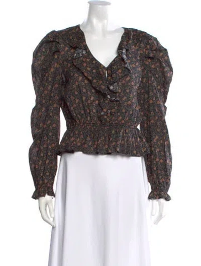 Pre-owned Christy Dawn Floral Print V-neck Blouse In Multi