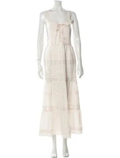 Pre-owned Christy Dawn Lace Pattern Long Dress In Neutral