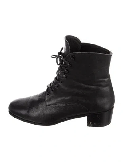 Pre-owned Christy Dawn Leather Combat Boots In Black