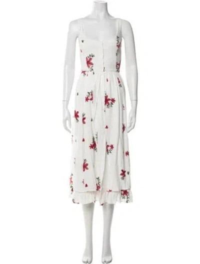 Pre-owned Christy Dawn Linen Midi Length Dress In White