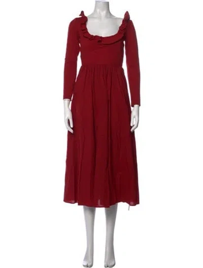 Pre-owned Christy Dawn Off-the-shoulder Midi Length Dress In Red