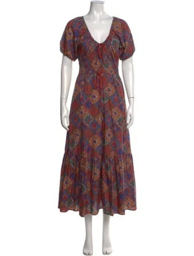 Pre-owned Christy Dawn Patterned Long Dress In Brown