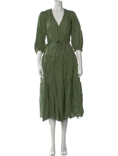 Pre-owned Christy Dawn Patterned Midi Length Dress In Green