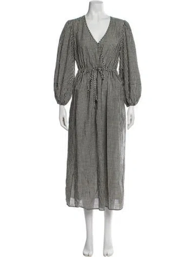 Pre-owned Christy Dawn Plaid Print Long Dress In Black