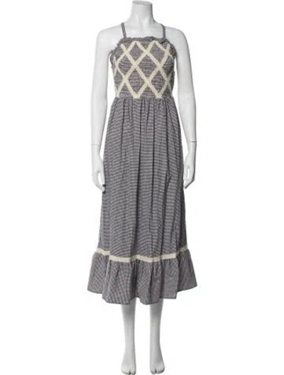 Pre-owned Christy Dawn Plaid Print Long Dress In Black