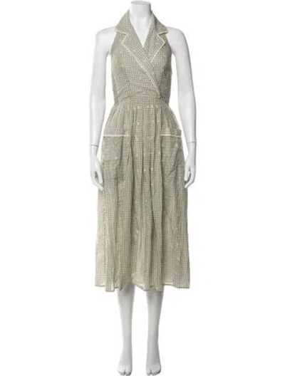 Pre-owned Christy Dawn Plaid Print Midi Length Dress In Green