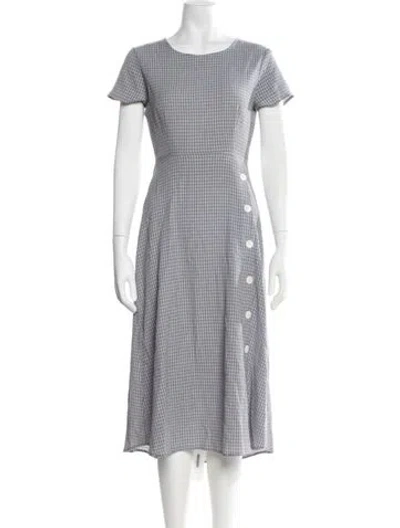 Pre-owned Christy Dawn Plaid Print Midi Length Dress In Grey
