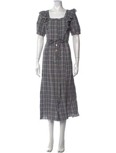 Pre-owned Christy Dawn Plaid Print Midi Length Dress In Neutrals