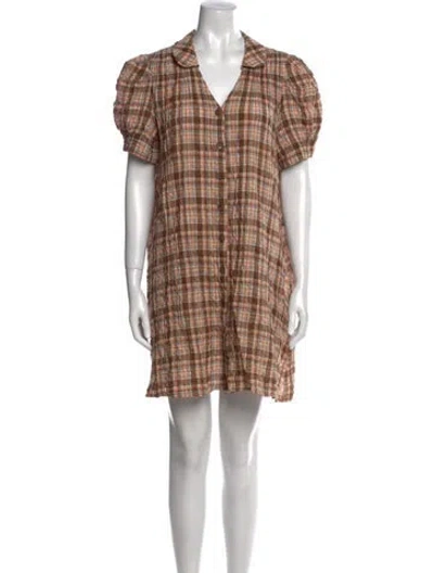 Pre-owned Christy Dawn Plaid Print Mini Dress In Brown