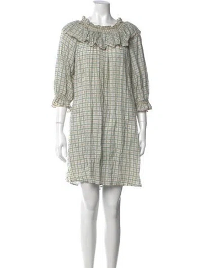 Pre-owned Christy Dawn Plaid Print Mini Dress In Green/neutrals