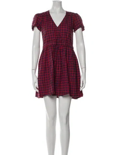 Pre-owned Christy Dawn Plaid Print Mini Dress In Red