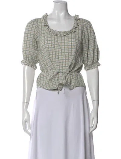 Pre-owned Christy Dawn Plaid Print Scoop Neck Blouse In Green