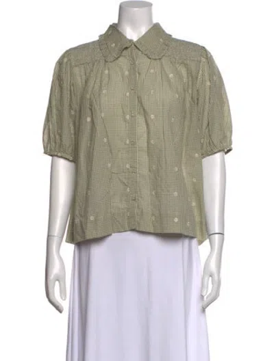 Pre-owned Christy Dawn Plaid Print Short Sleeve Button-up Top W/ Tags In Green