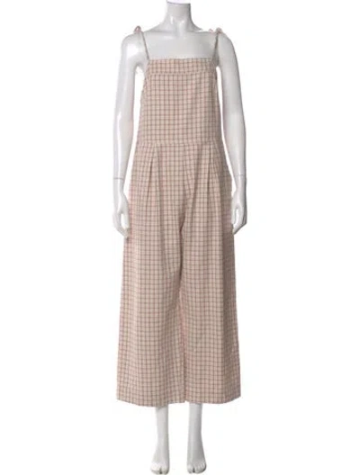 Pre-owned Christy Dawn Plaid Print Square Neckline Jumpsuit In Neutral