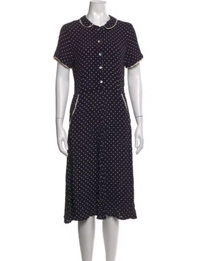 Pre-owned Christy Dawn Polka Dot Print Midi Length Dress In Blue