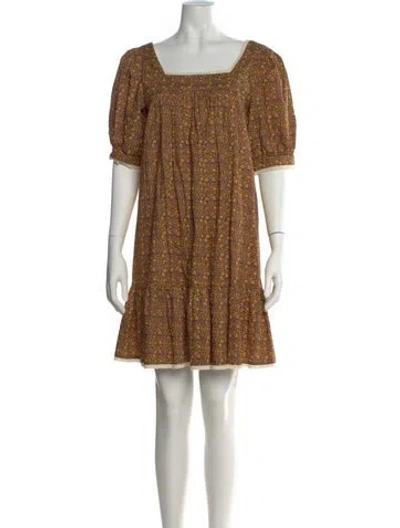 Pre-owned Christy Dawn Printed Knee-length Dress In Brown