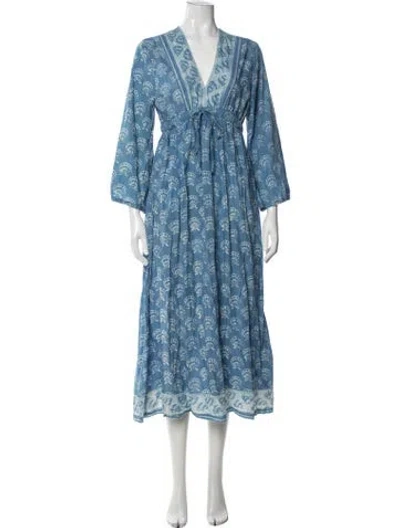 Pre-owned Christy Dawn Printed Long Dress In Blue