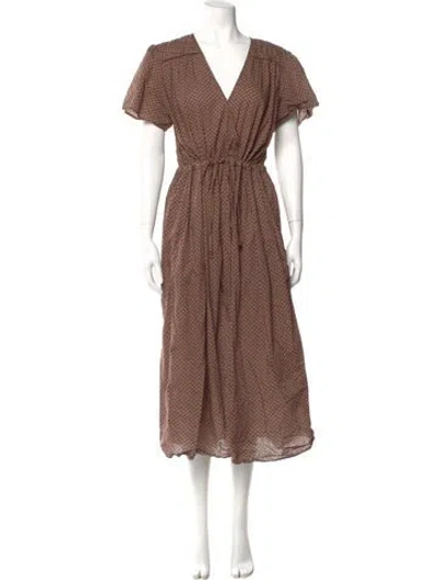 Pre-owned Christy Dawn Printed Long Dress In Brown