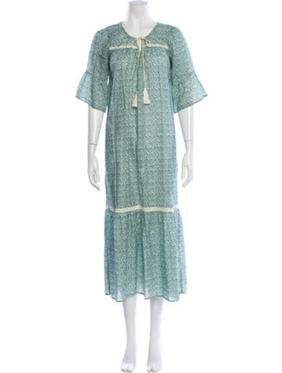 Pre-owned Christy Dawn Printed Long Dress In Green