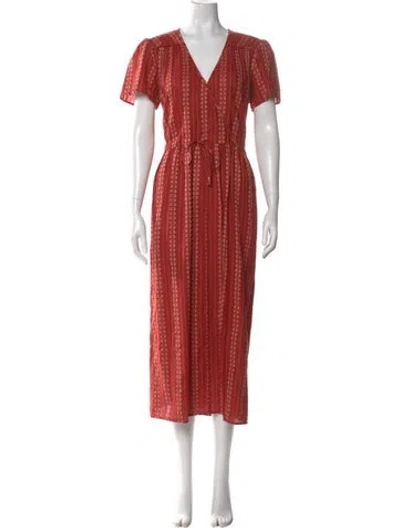 Pre-owned Christy Dawn Printed Long Dress In Red