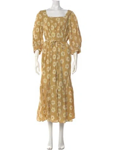 Pre-owned Christy Dawn Printed Long Dress W/ Tags In Yellow