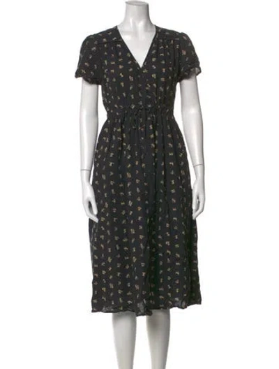 Pre-owned Christy Dawn Printed Midi Length Dress In Black