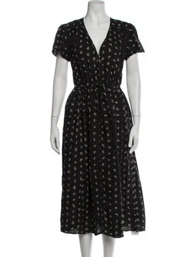 Pre-owned Christy Dawn Printed Midi Length Dress In Black