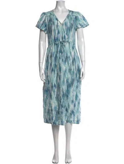 Pre-owned Christy Dawn Printed Midi Length Dress In Blue