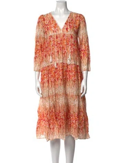 Pre-owned Christy Dawn Printed Midi Length Dress In Orange